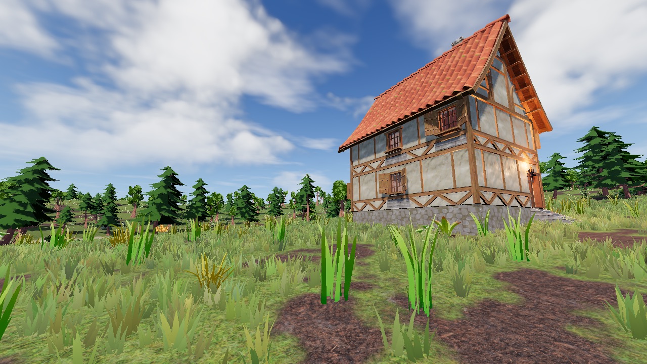 A two-storey timber house on a stone base in daylight